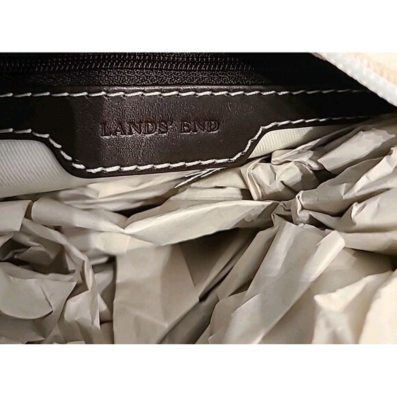 Vintage New Lands End Beige Canvas Crossbody Purse W/BROWN Leather Strap Trim - Picture 7 of 8